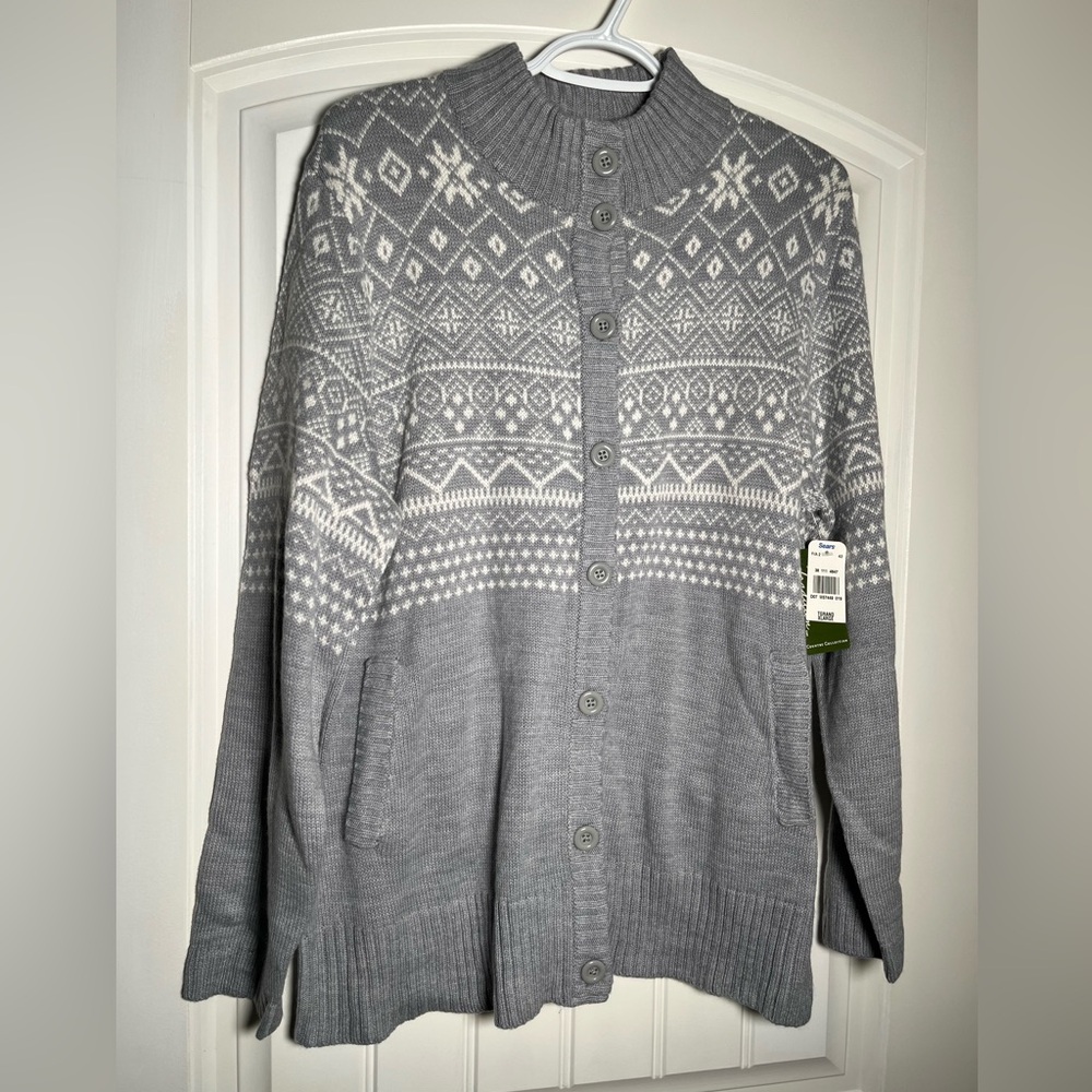 Woman’s Sears Nordic Pattern Button up Cardigan - Light Gray